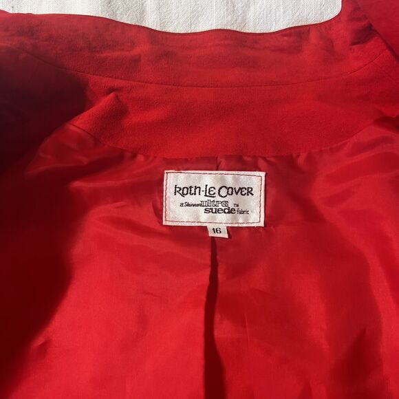 VTG Roth-Le Cover Red Cropped Blazer Ultra Suede Vegan Faux Size 16 US Made - Picture 6 of 10